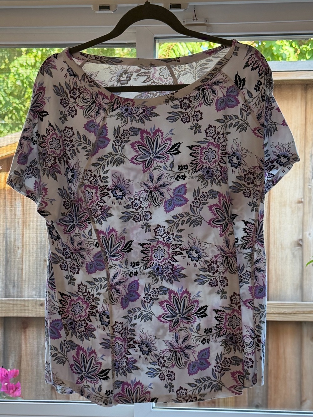 Women's T by Talbots Short-Sleeve Top in White & Purple Floral Print
